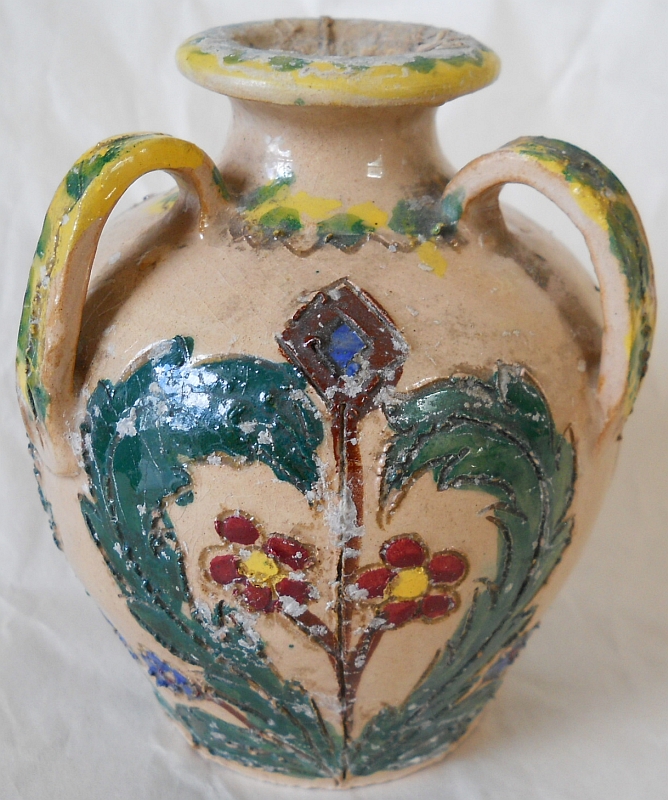 005-ITALY-POTTERY-THREE-HANDLES-FOLK-ART-JUG-VASE-INCISED-FLORAL-800H.jpg