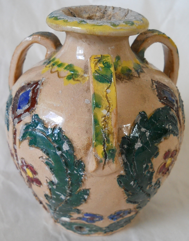 006-ITALY-POTTERY-THREE-HANDLES-FOLK-ART-JUG-VASE-INCISED-FLORAL-800H.jpg