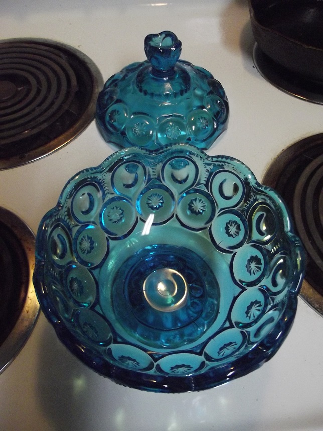 Blue glass candy dish Antiques Board