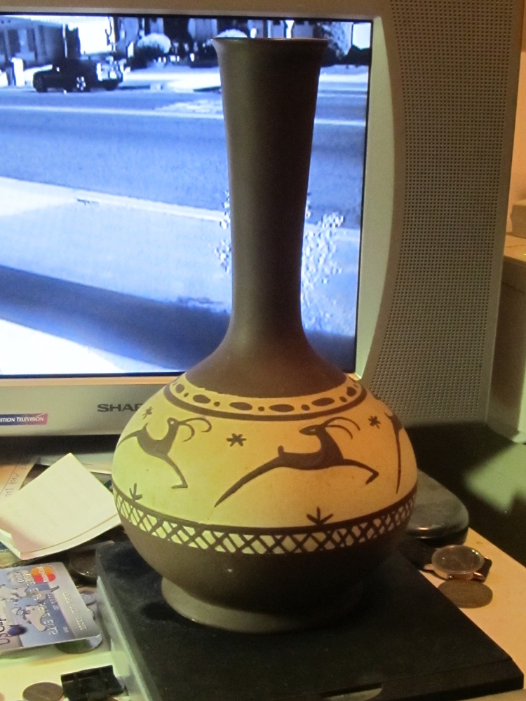 Brown painted vase made in Israel Hallmarked Antiques Board