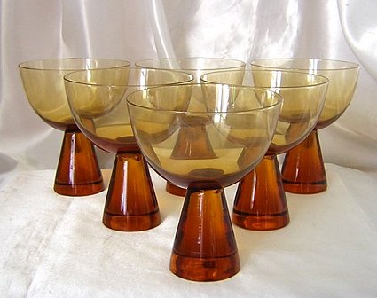 1 - Amber Honey Pyramid Cone MCM Glass Stems-a.JPG