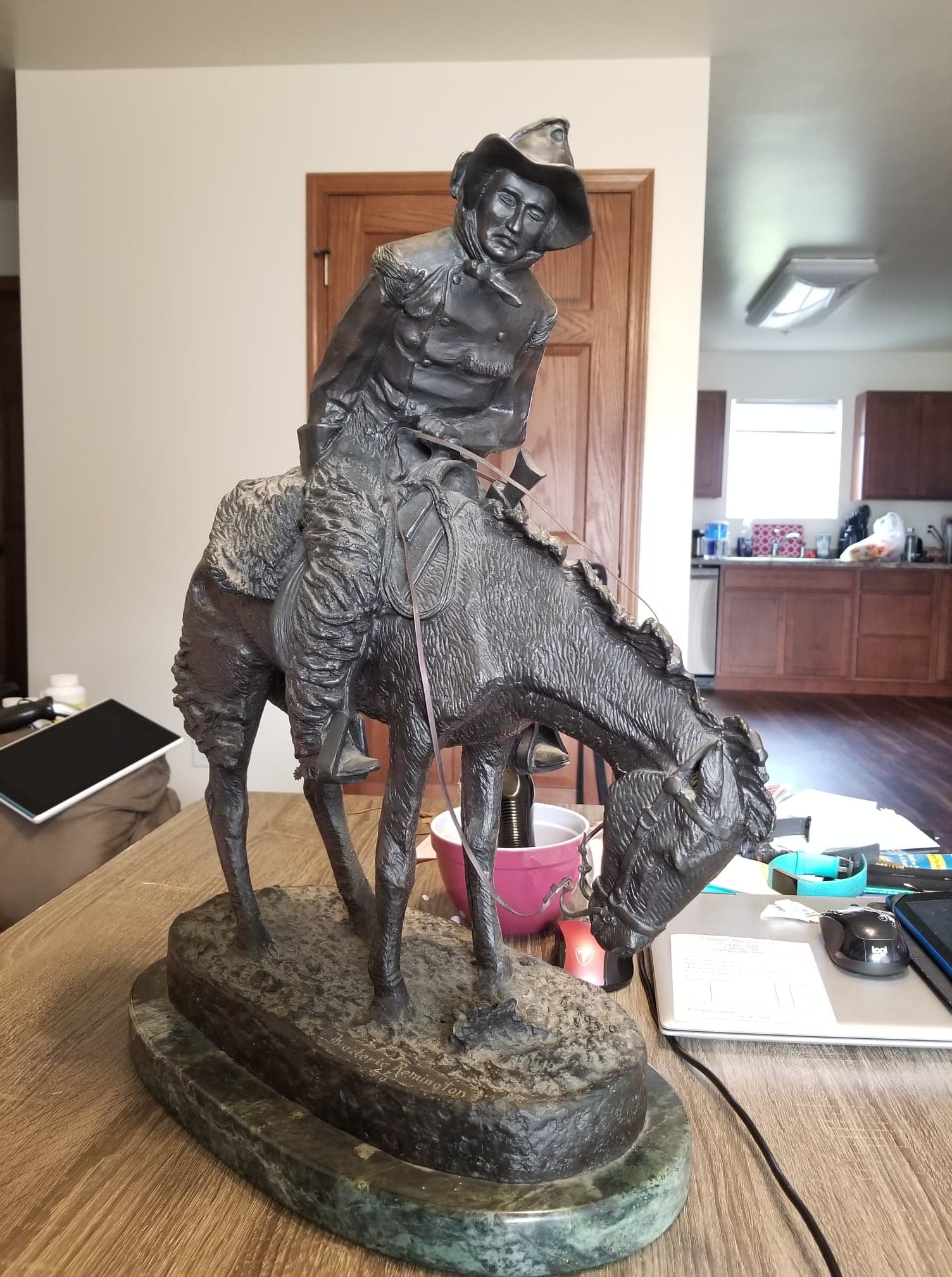 Remington Bronze Statue "The Norther" reproduction. Antiques Board