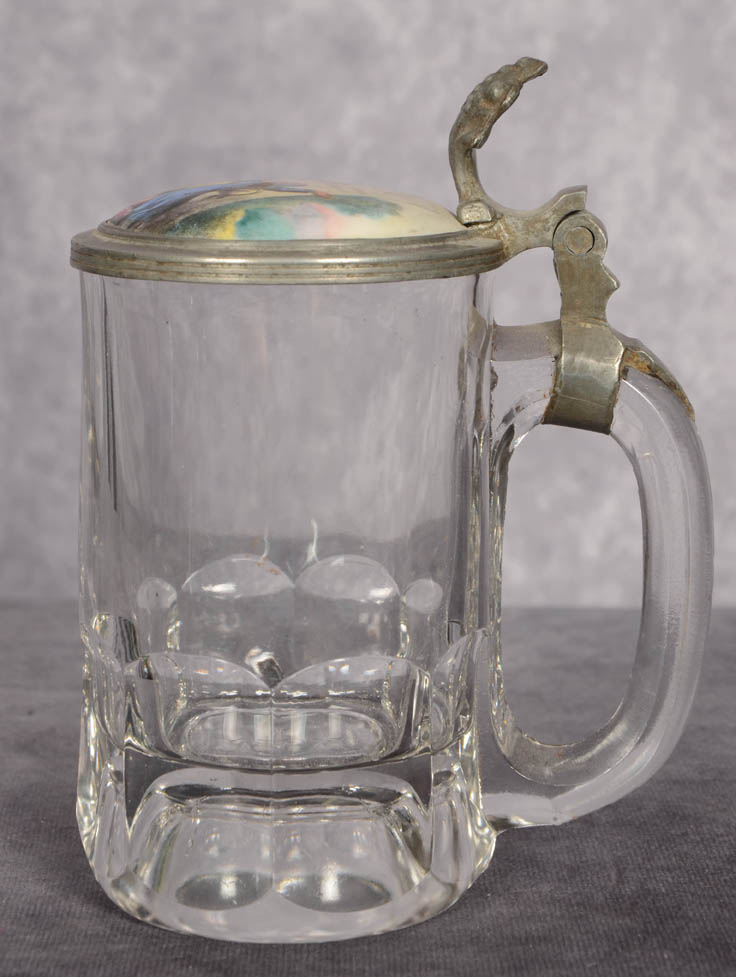 Old Glass Beer Stein With Painted Porcelain Top Antiques Board