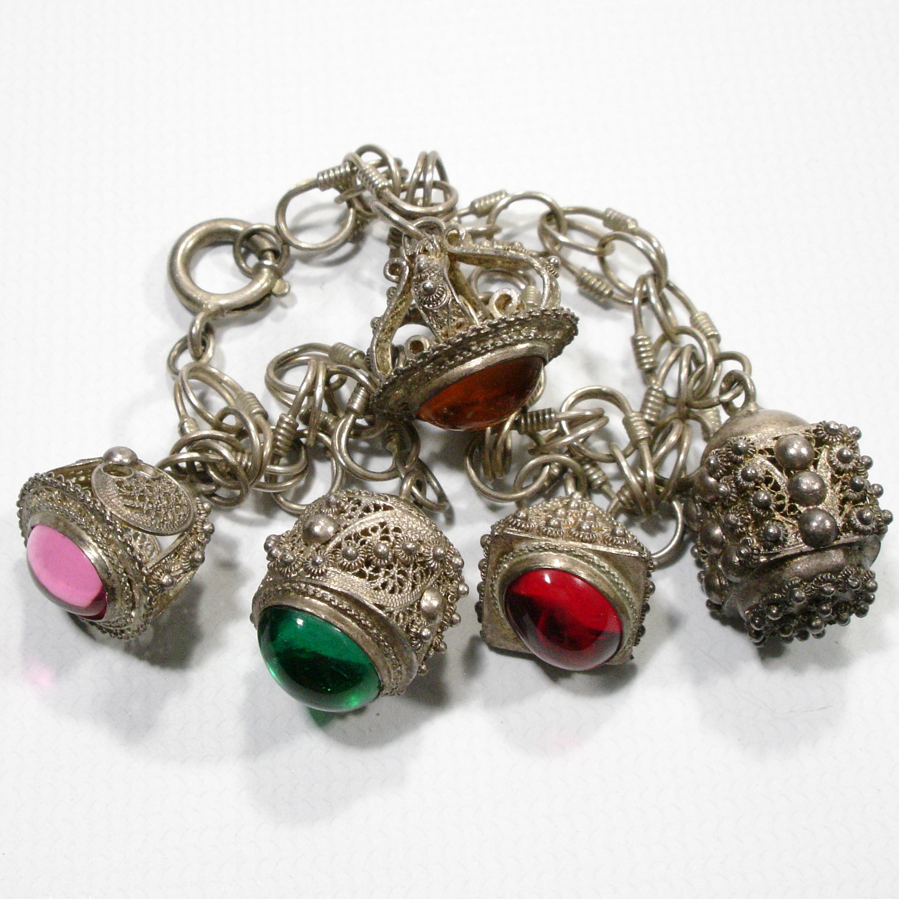 Etruscan Revival 800 Sterling Charm Bracelet with Ten Different Charms