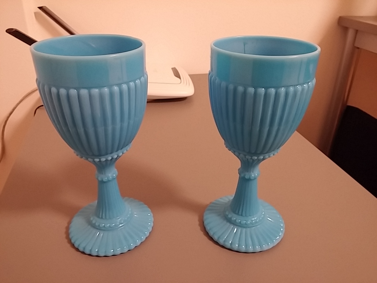 Blue Molded Milk Glass Goblets Antiques Board
