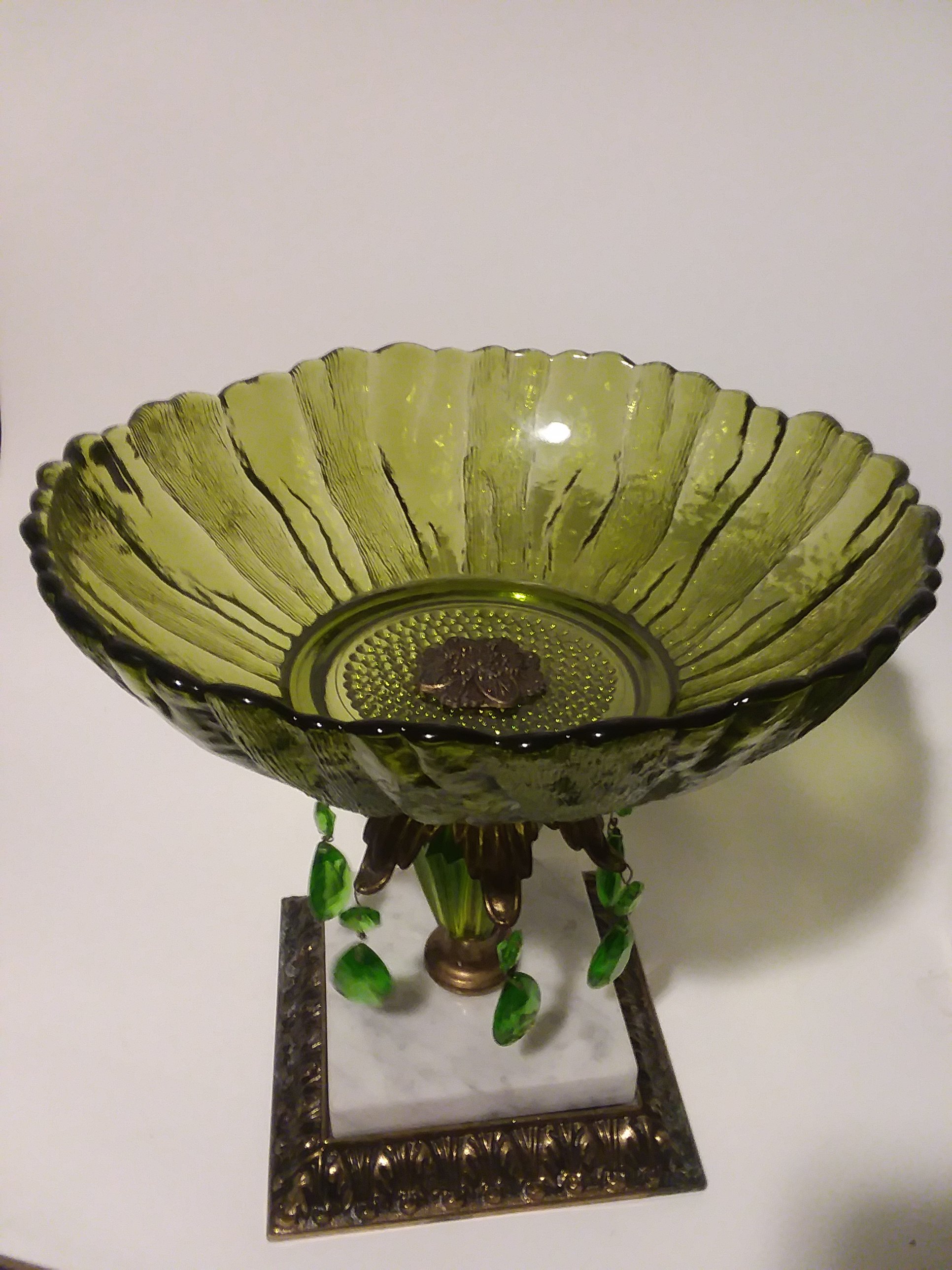 Please help identify maker of this green glass bowl on a pedestal