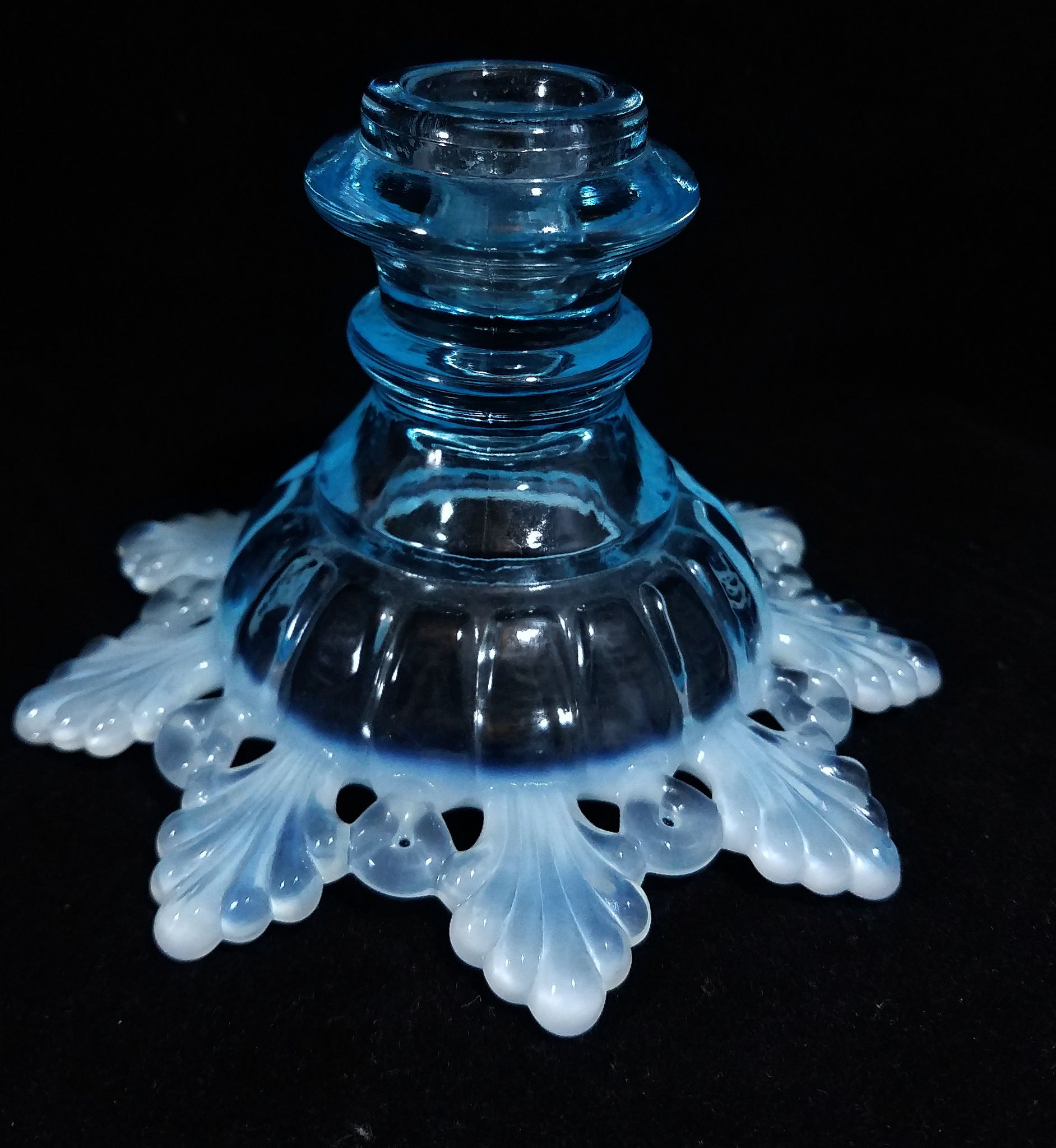 Westmoreland? blue opalescent candle holders... Antiques Board