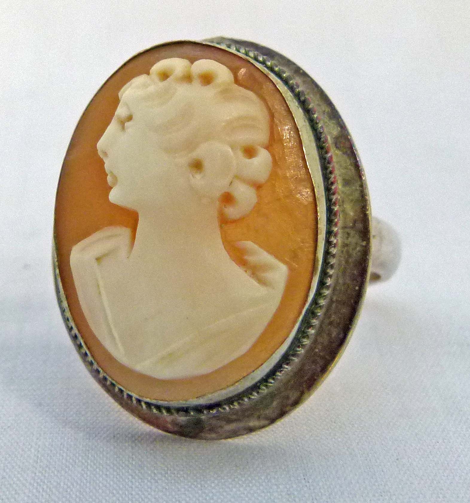 25. Victorian carved shell cameo and silver ring.jpg