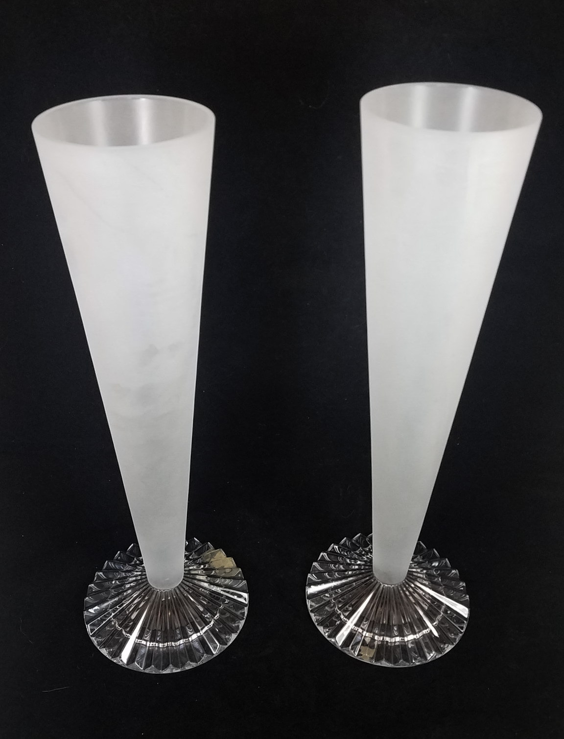 Pair of frosted glass trumpet vases Antiques Board