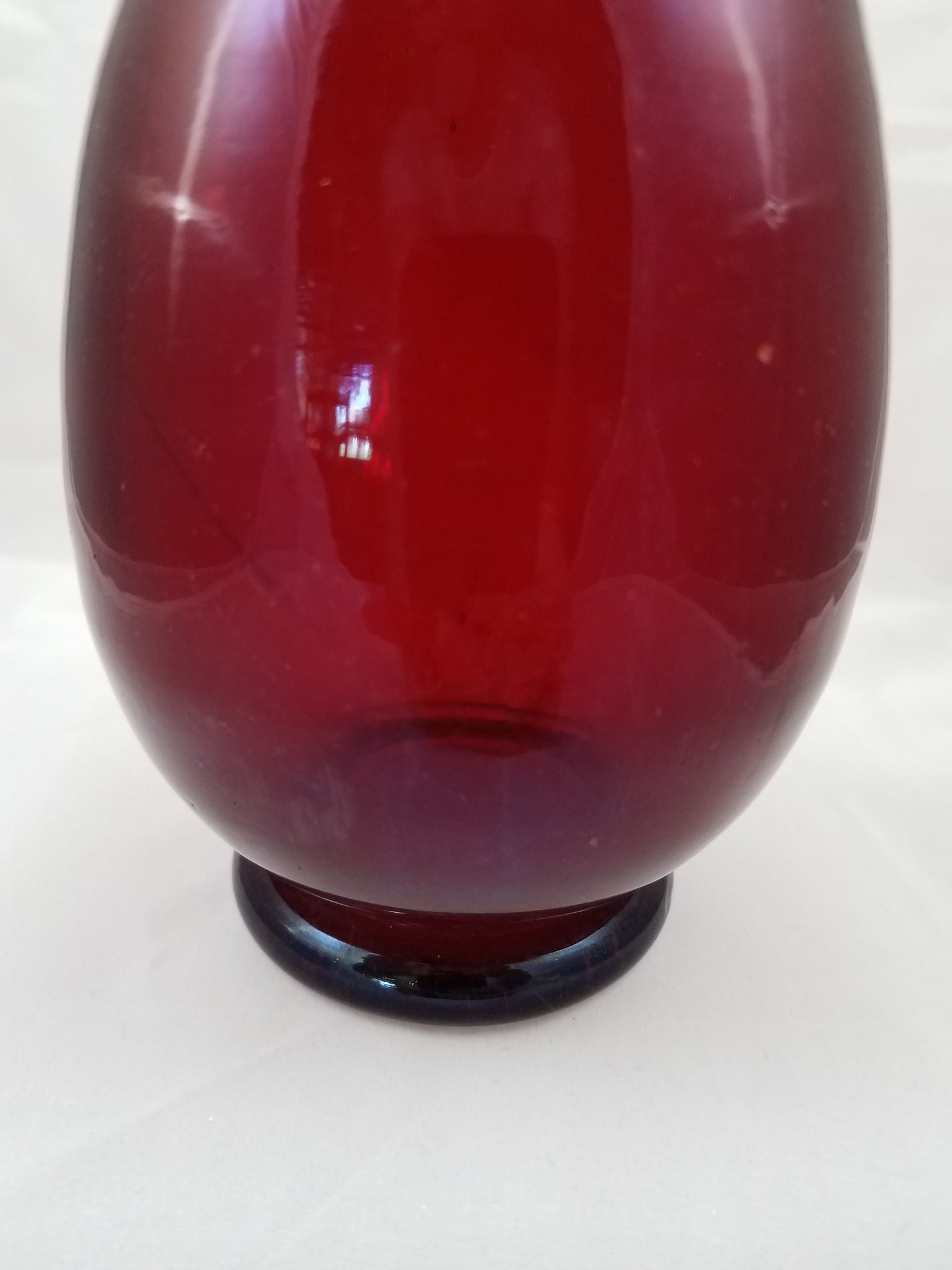 Pair of cranberry glass vases wide body narrow neck wide lip