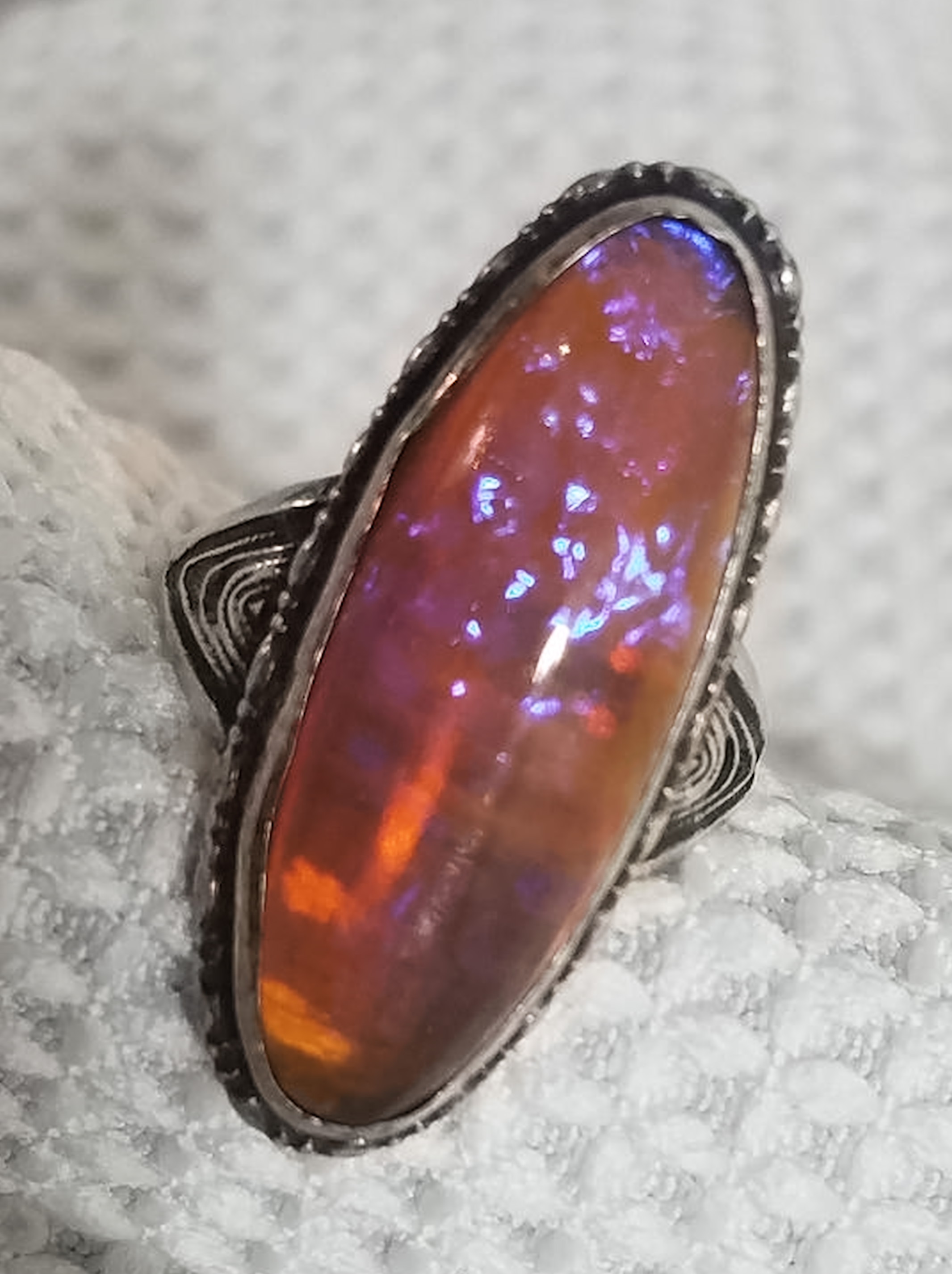 Fire Opal Sterling Silver Ring Mexican Fire Opal Antiques Board