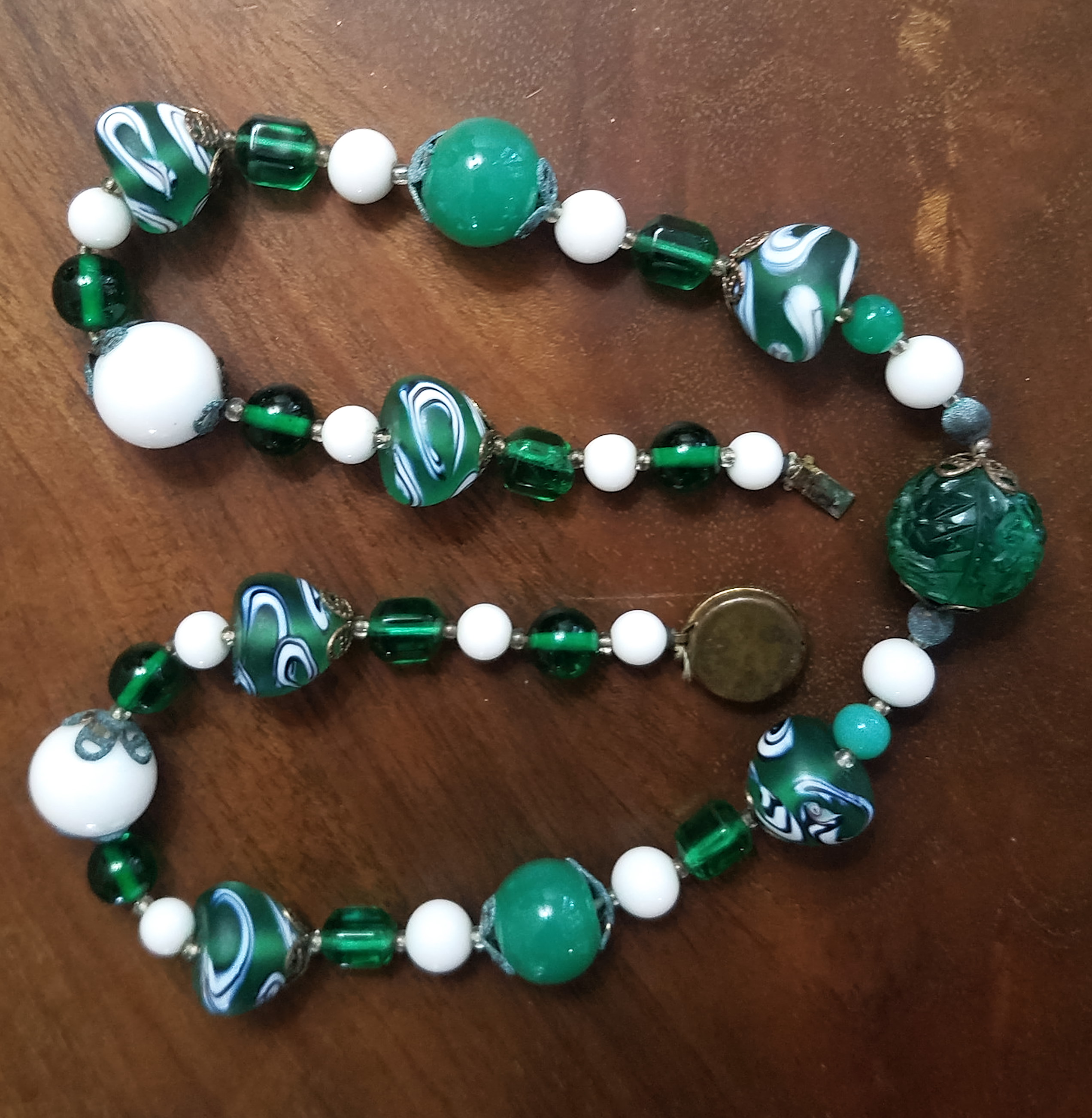 Green glass bead necklace Czech or maybe Japan? Antiques Board