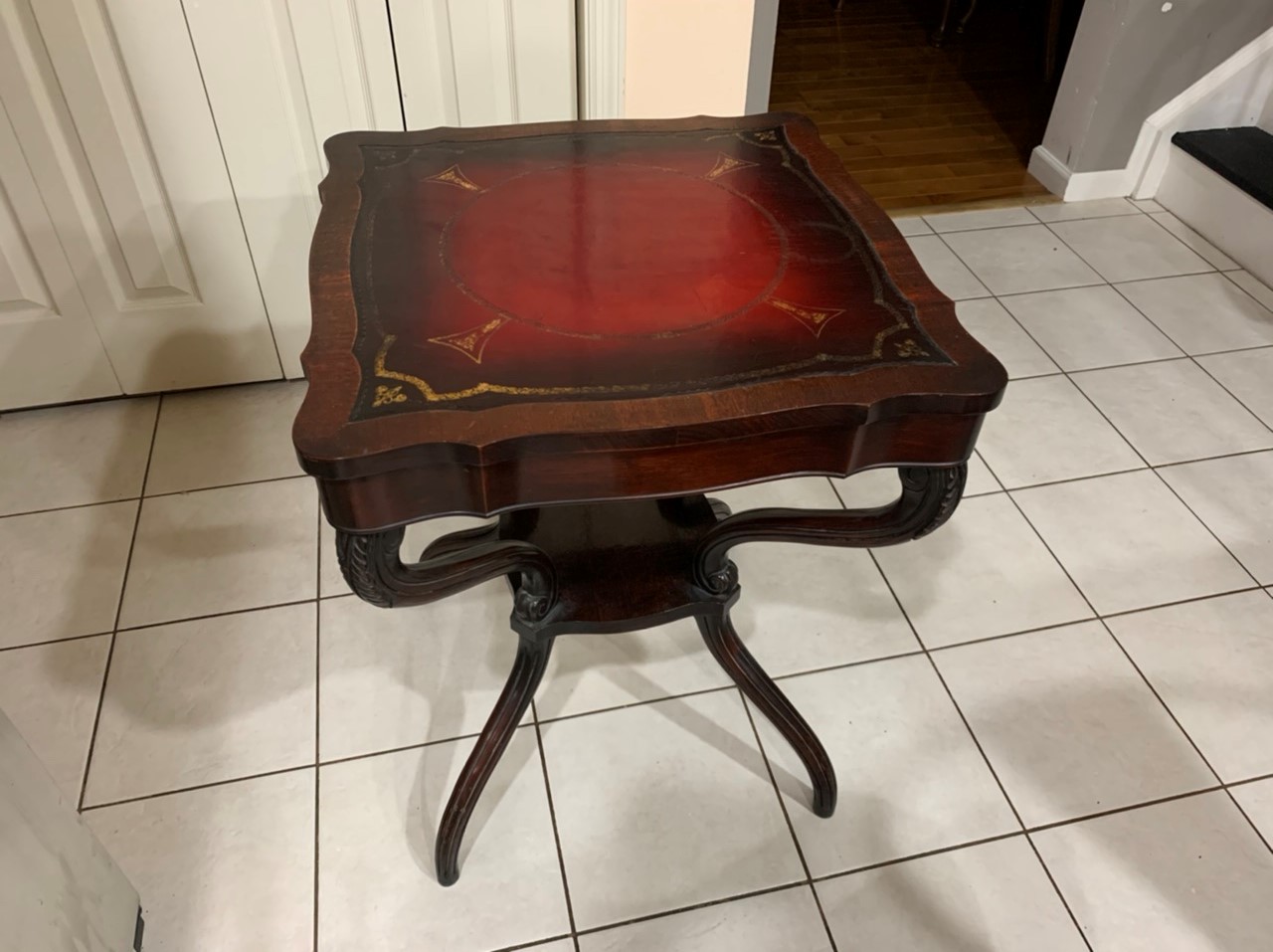 Please help Identifying leather inlaid coffee table and end tables Antiques Board
