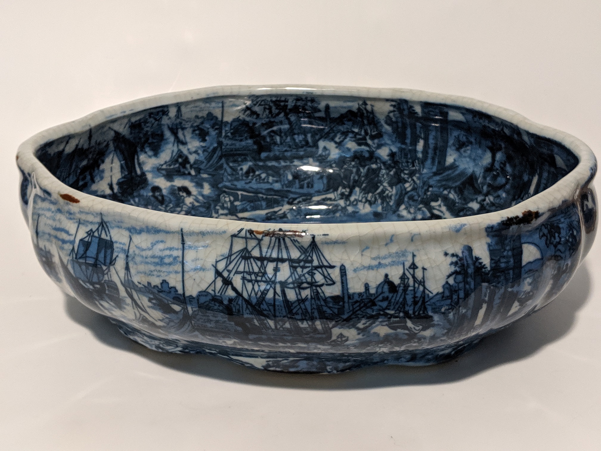 Antique Blue and White Serving Bowl Antiques Board