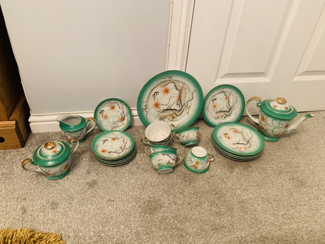 Noritake green dragon tea set Antiques Board