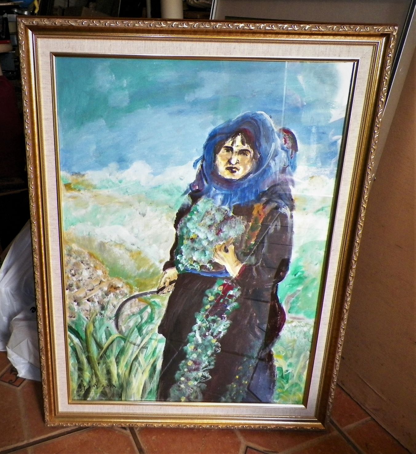 AA ART PAINTING RUSSIAN LADY WITH SICKLE NEW 1AA.JPG