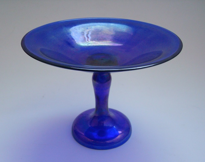 glass iridescent cobalt blue compote Antiques Board