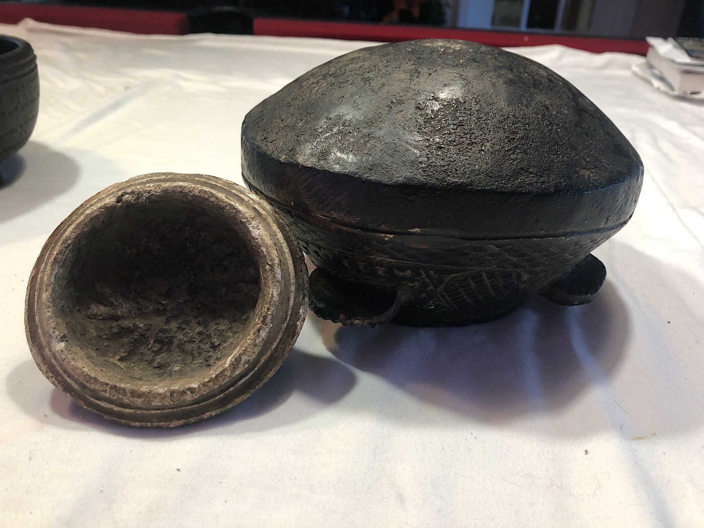Lidded Bowl made from a rock. Antiques Board