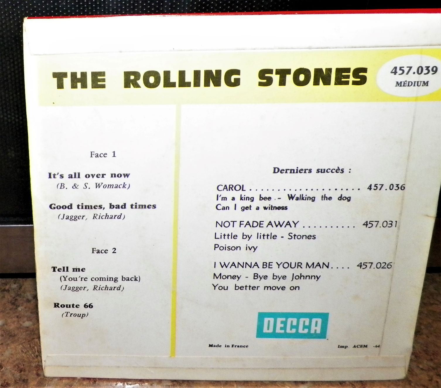 ALBUM 45 RECORD ROLLING STONES ITS ALL OVER NOW w COVER 2AA.JPG