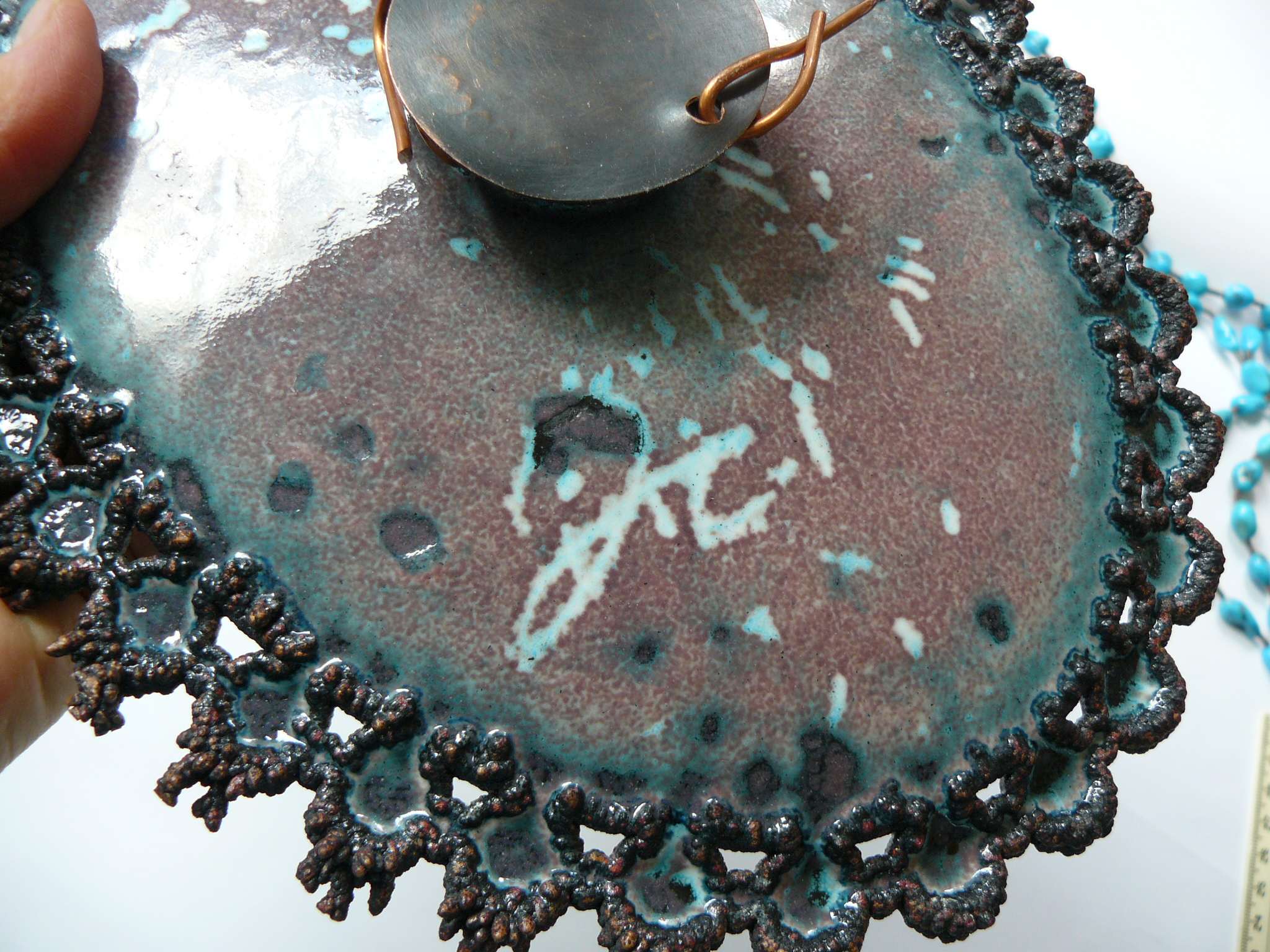 Contemporary enamel metal wall painted piece, artist help needed. Antiques Board