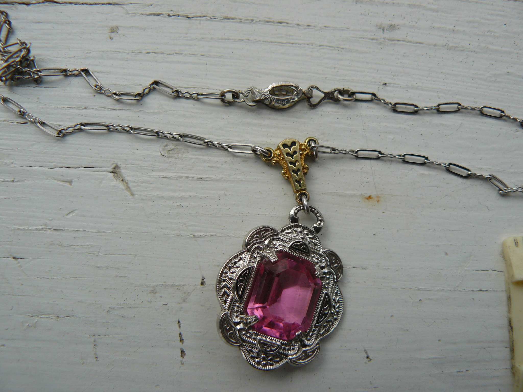 Delicate older sterling necklace stamped JHP Antiques Board