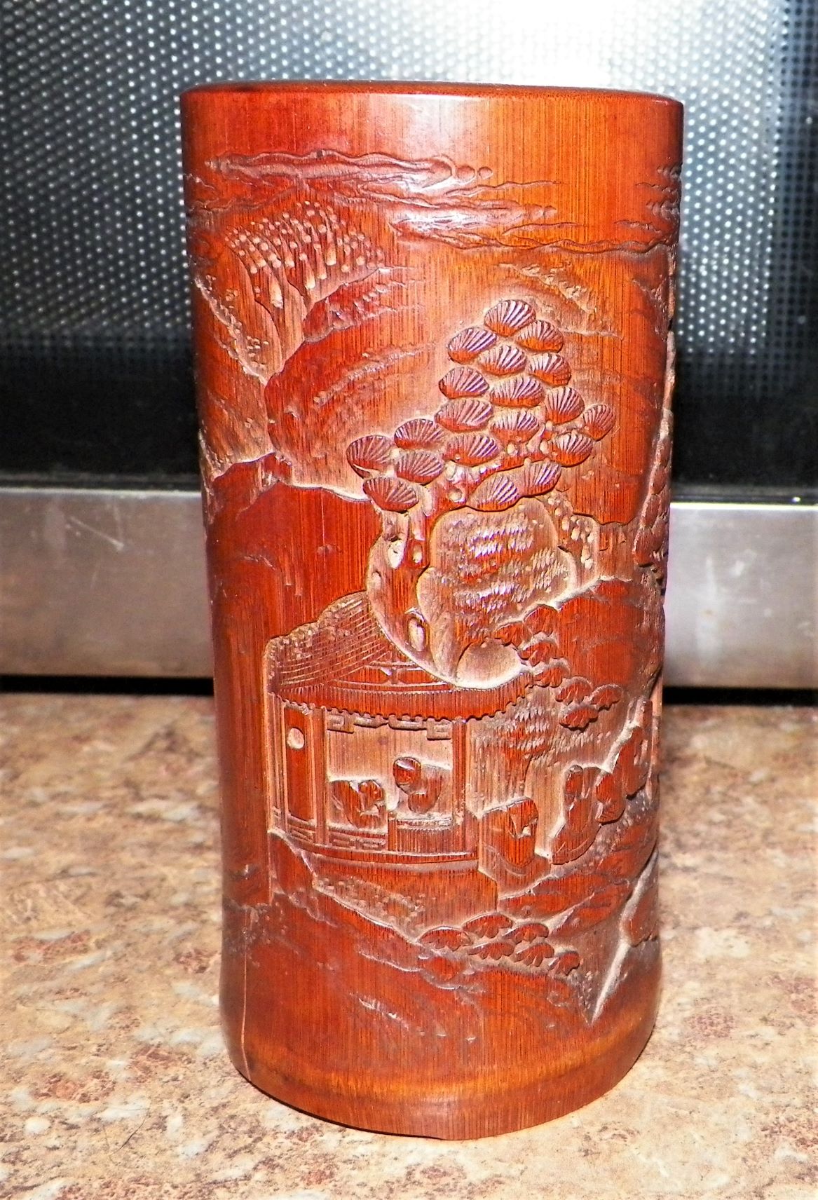 ART CARVE BAMBOO CHINESE CUP INK WELL 2ZAA.JPG