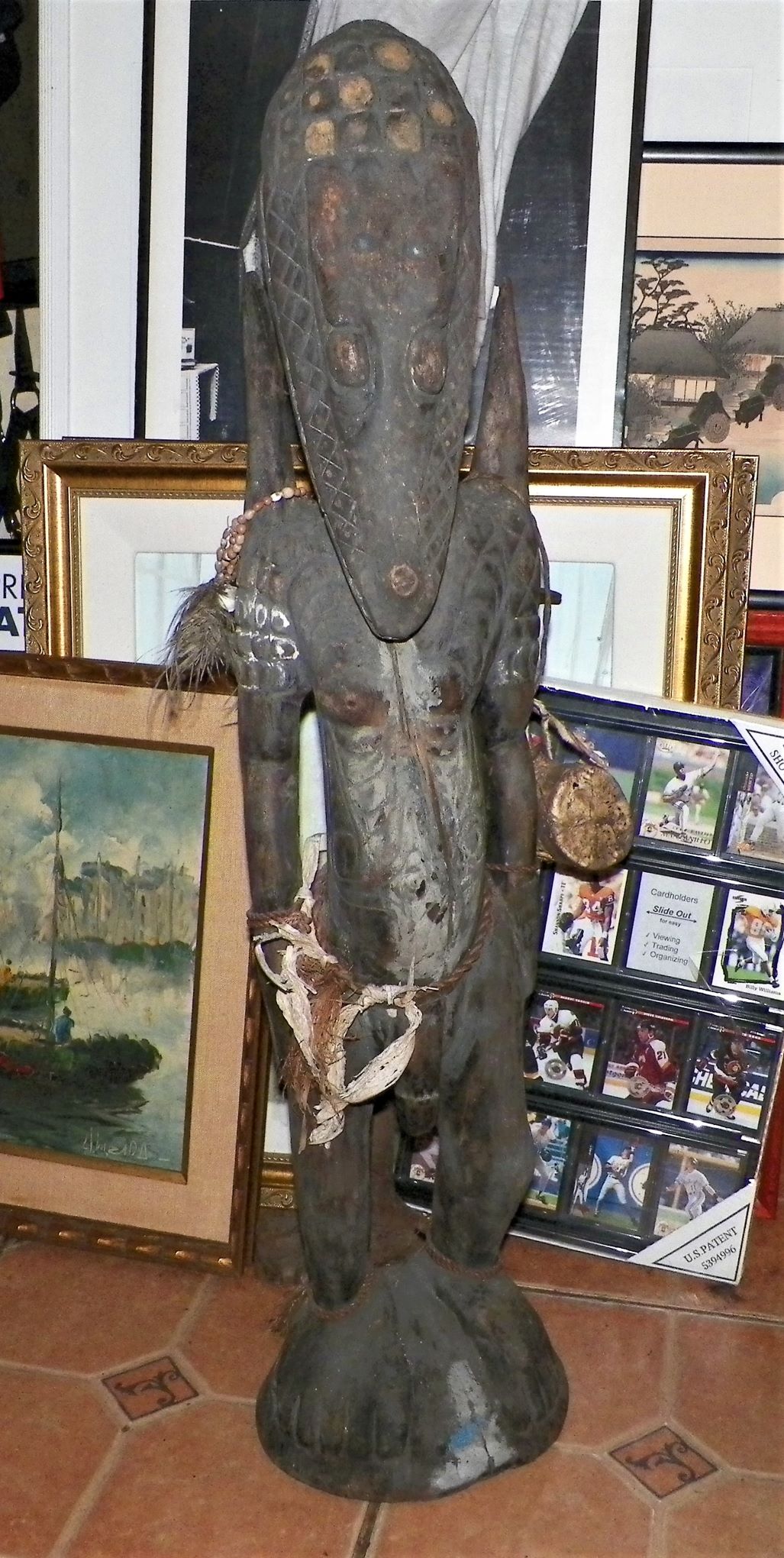 ART CARVED AFRICAN CROCODILE MAN STATUE 1AA.JPG