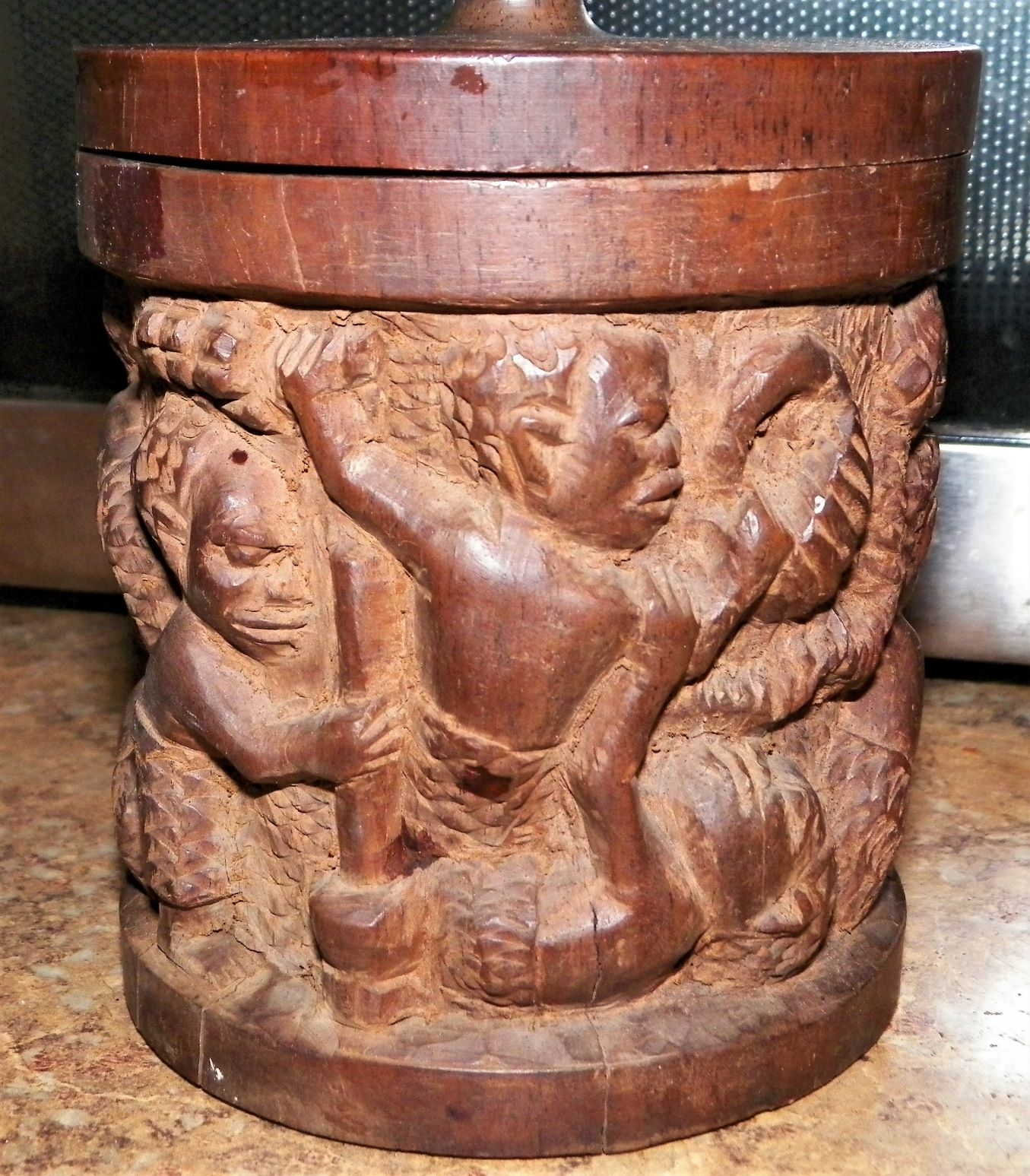 ART CARVED AFRICAN JAR WOOD CARVED TOBACCO 3AA.JPG