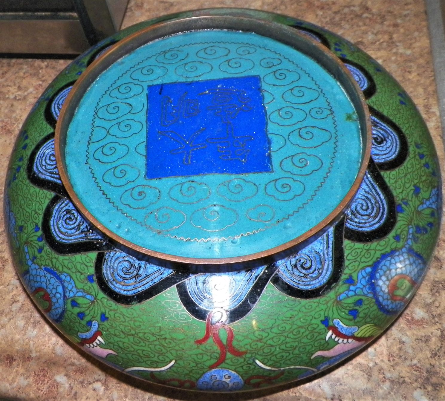 ART CLOISONNE JAPAN BOWL & CANDLE STICK HOLDERS 2CAA.JPG