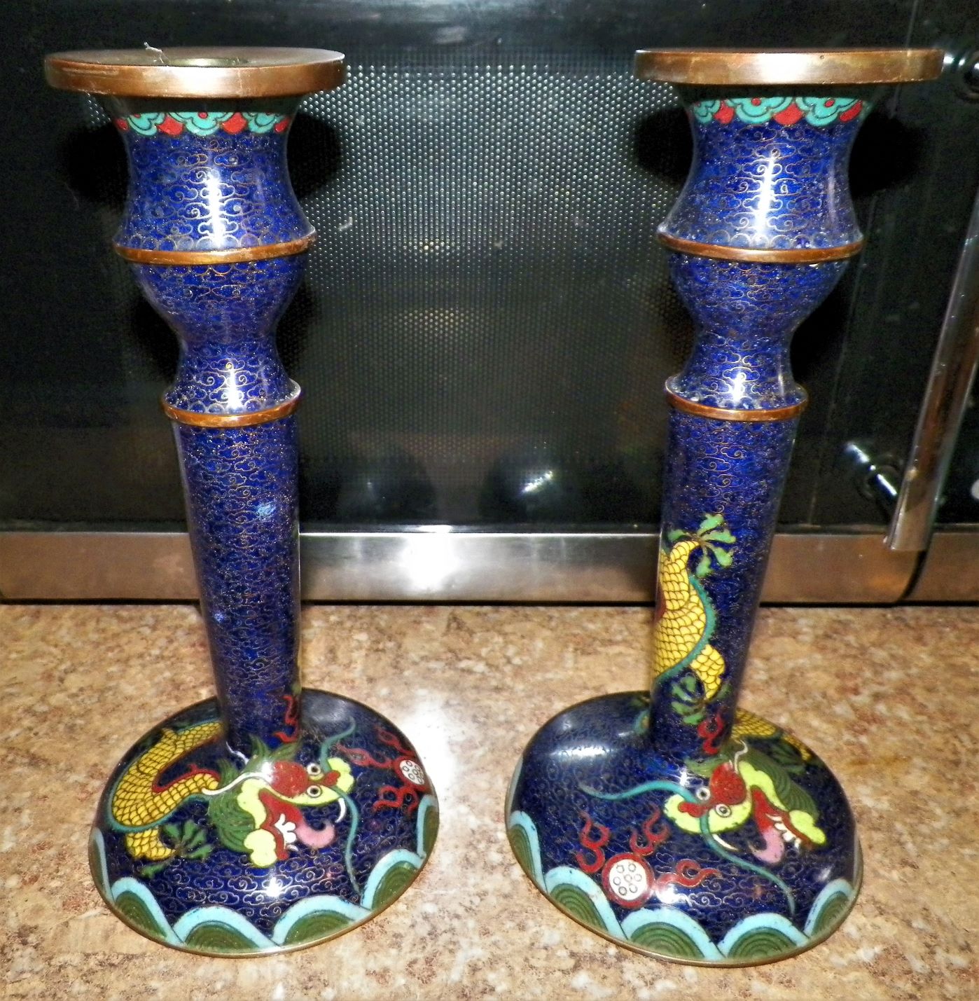 ART CLOISONNE JAPAN BOWL & CANDLE STICK HOLDERS 3BAA.JPG