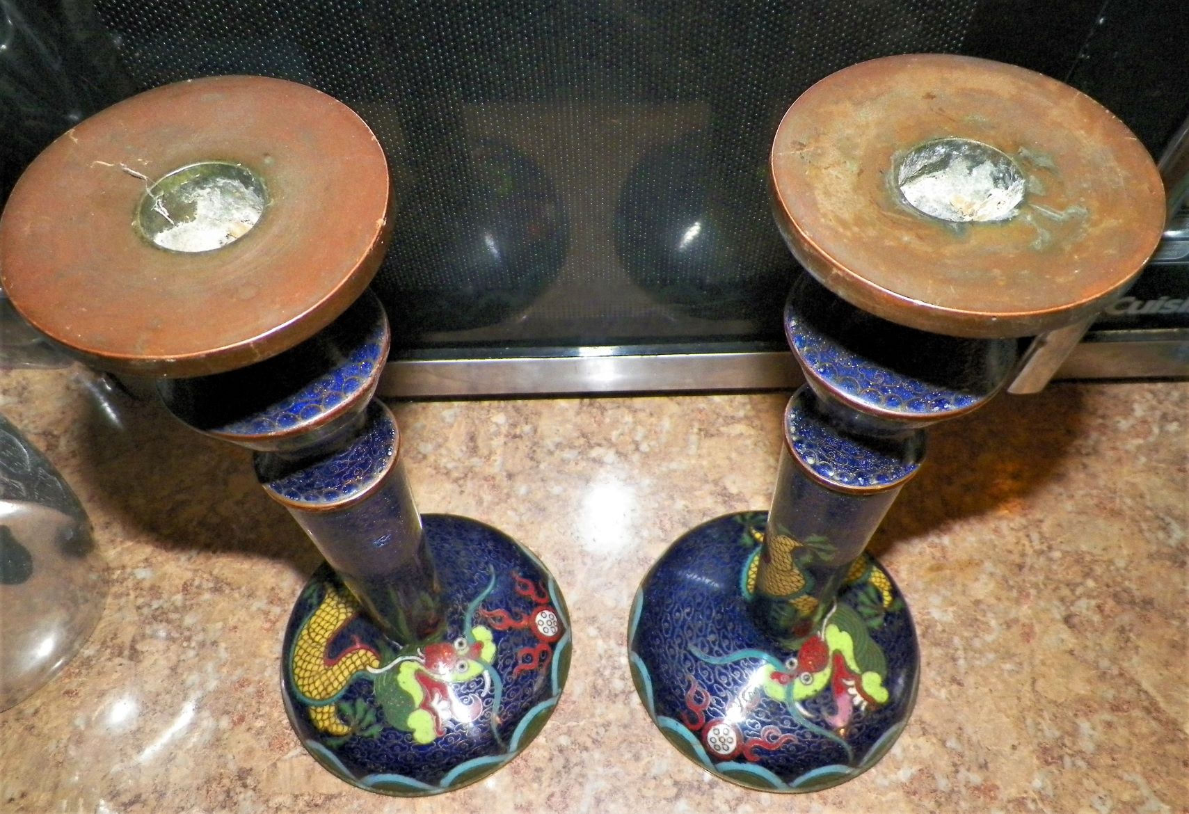 ART CLOISONNE JAPAN BOWL & CANDLE STICK HOLDERS 3CAA.JPG
