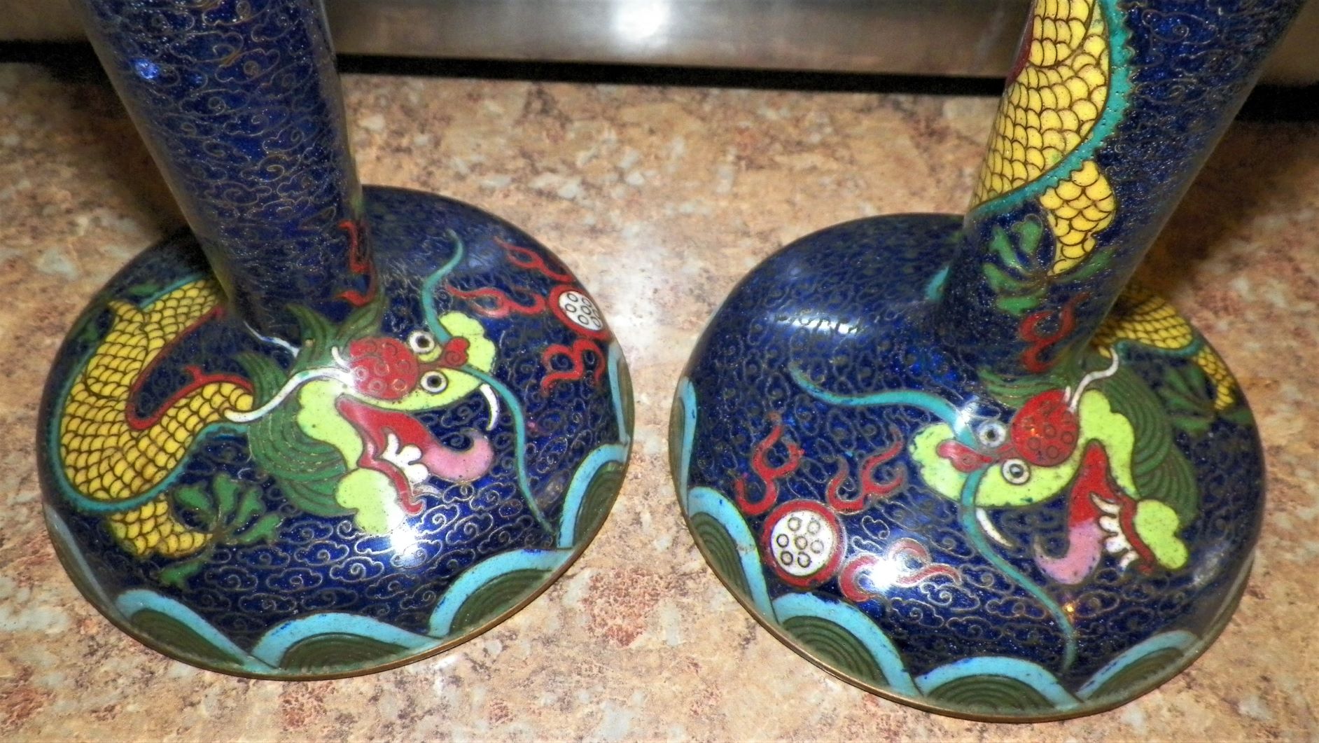 ART CLOISONNE JAPAN BOWL & CANDLE STICK HOLDERS 3CAAA.JPG