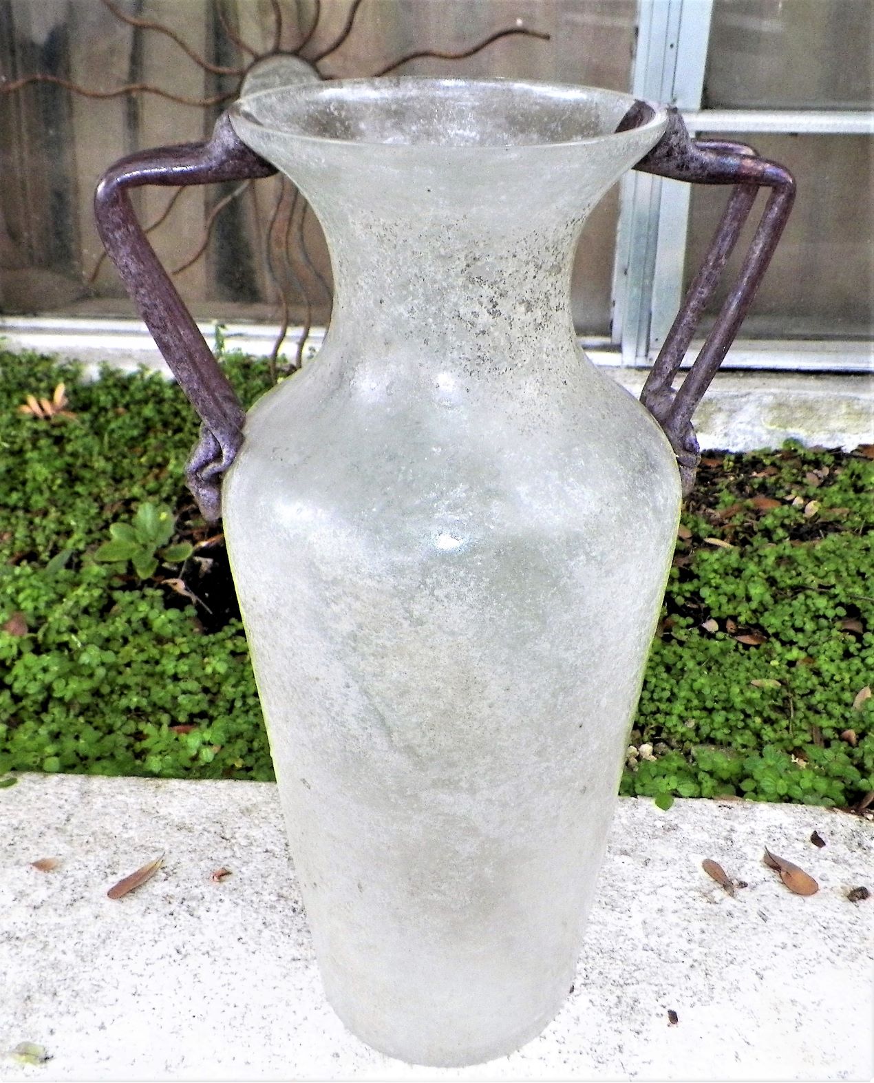 art glass vase glass lion handles 1aa.JPG