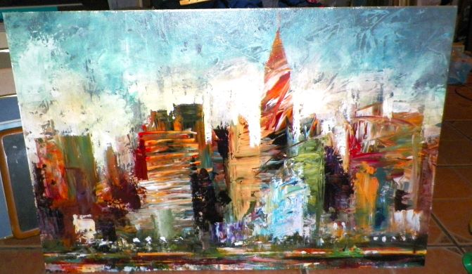 ART PAINTING ABSTRACT CITYSCAPE UNSIGNED 1AA.JPG