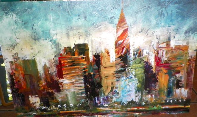 ART PAINTING ABSTRACT CITYSCAPE UNSIGNED 1AAA.JPG