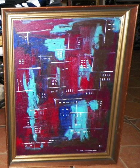 ART PAINTING ABSTRACT PURPLR RED WITH LINES 1AA.JPG