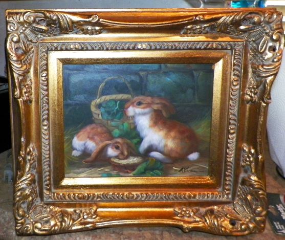 ART PAINTING ANTIQUE SMALL RABBITS 1AA.JPG