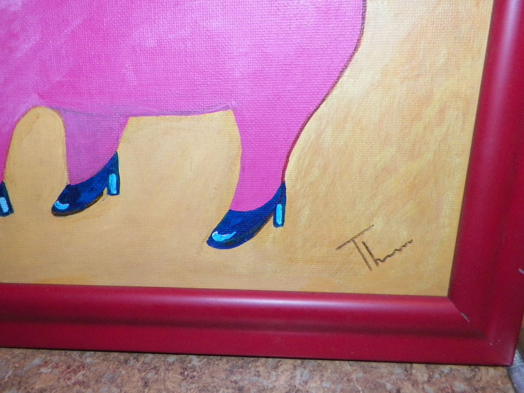 ART PAINTING BULL WATERMELON ON HEAD IN HEELS 2AA.JPG