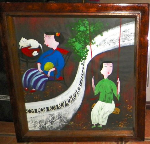 ART PAINTING CAT LADY ORIENTAL PAINTING 1AA.JPG