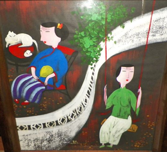 ART PAINTING CAT LADY ORIENTAL PAINTING 2AA.JPG