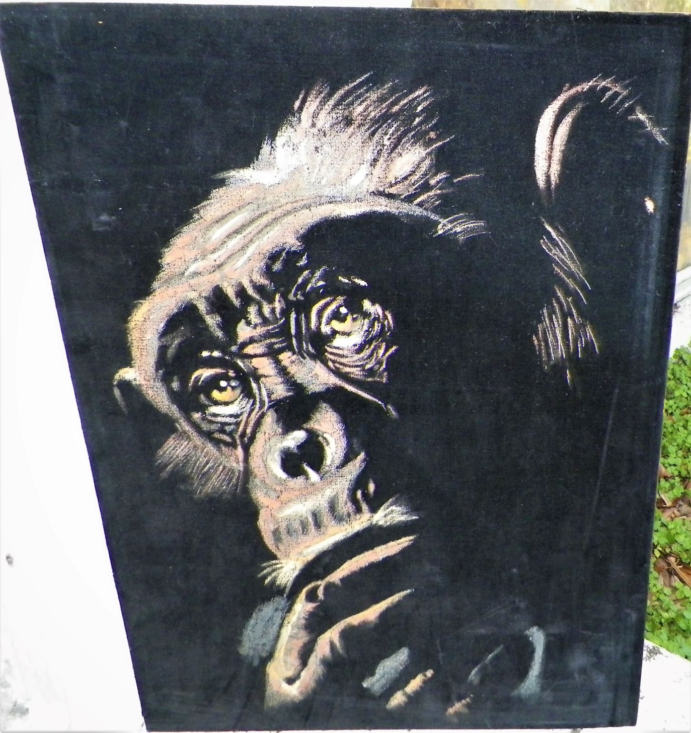 ART PAINTING CHIMPANZEE PONDERING ON VELVET PAINTING 1AAA.JPG