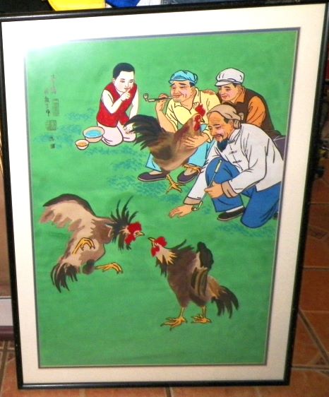 ART PAINTING COCK FIGHTING ORIENTAL 1AA.JPG