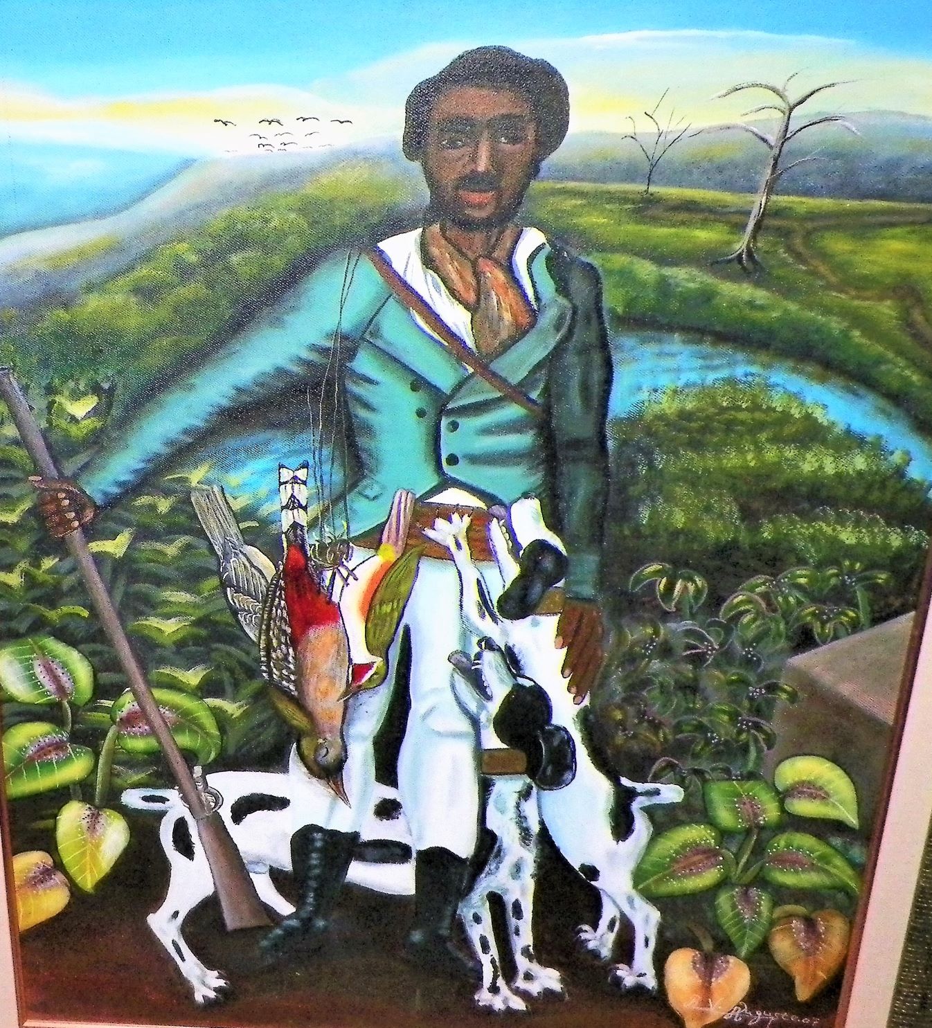ART PAINTING HAITIAN AUGSTE RV HUNTER WITH DOGS 2AAA.JPG