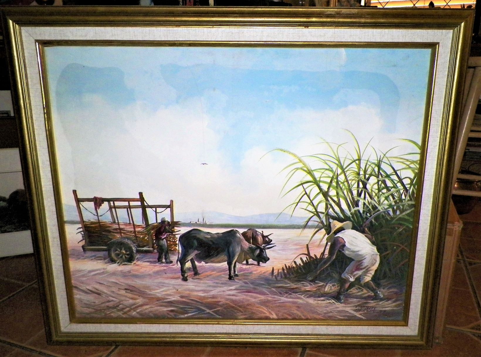 ART PAINTING HAITIAN OXEN WORKING FIELD 1AA.JPG