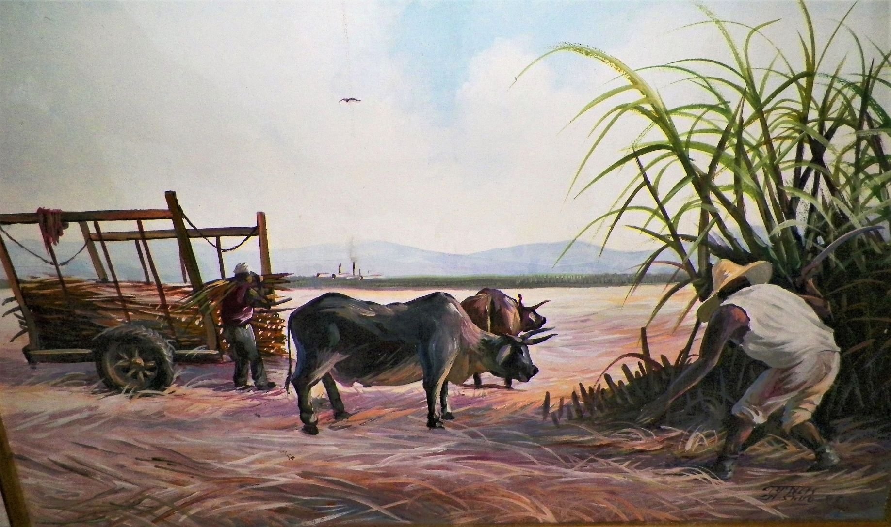 ART PAINTING HAITIAN OXEN WORKING FIELD 2AA.JPG