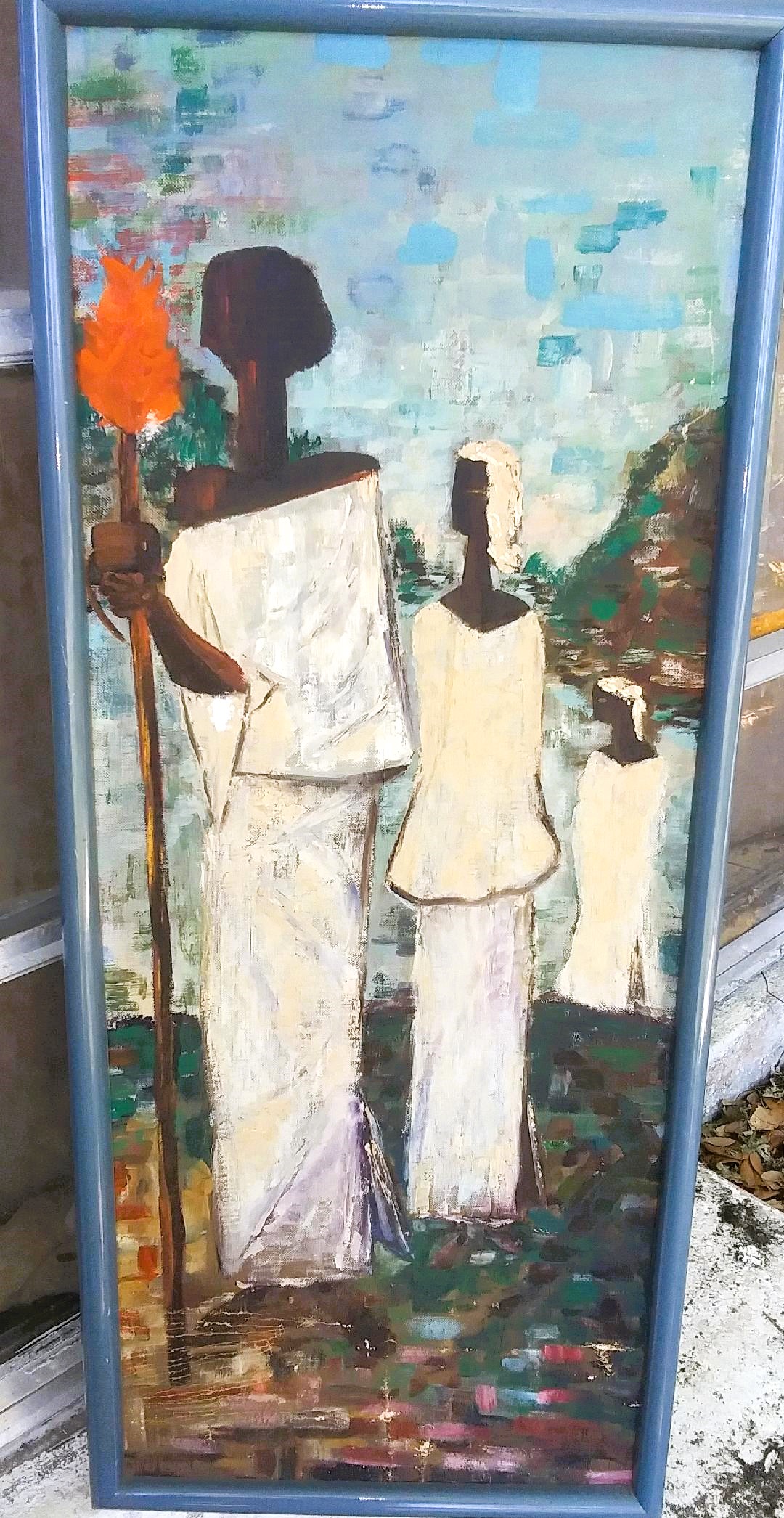 ART PAINTING HAITIAN TALL & THIN THRIFT STORE FIND 1DAAZZ.jpg
