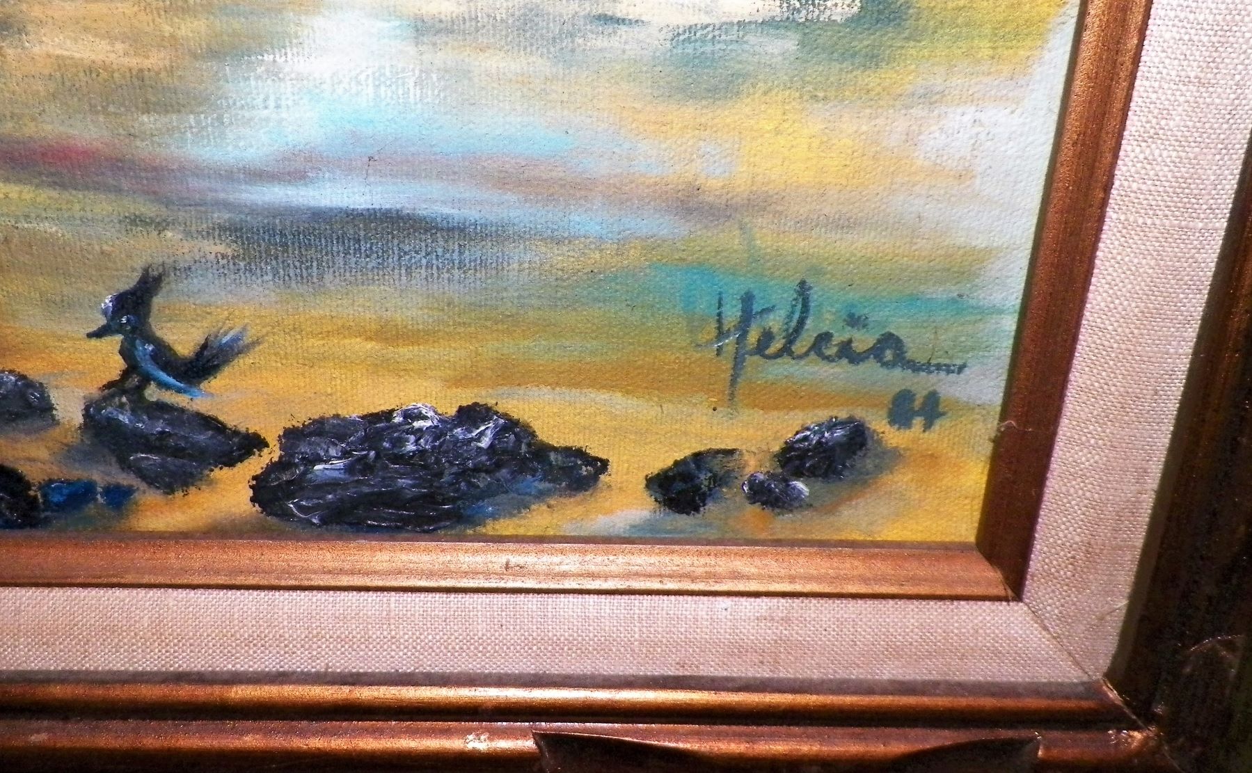 ART PAINTING HELCIA THRIFT STORE FIND 2 LADIES ON BEACH 3AA.JPG