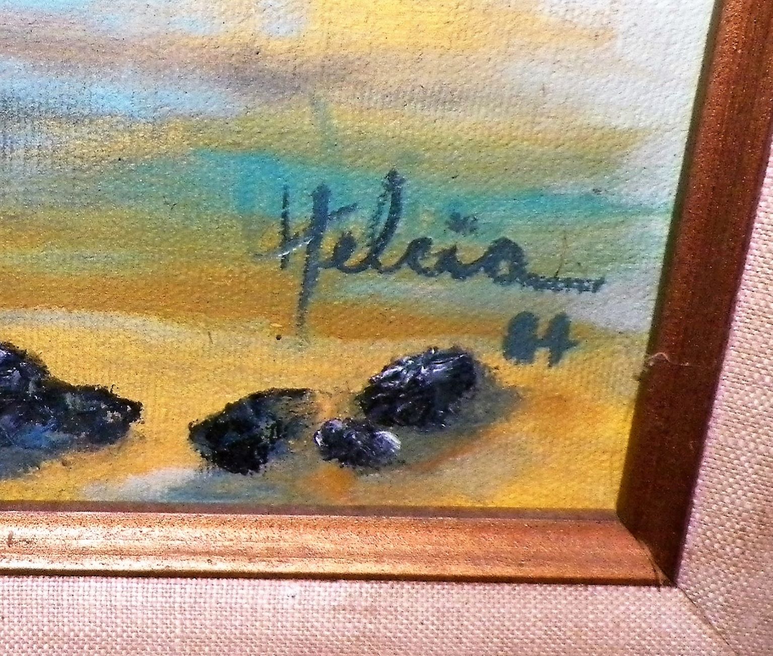 ART PAINTING HELCIA THRIFT STORE FIND 2 LADIES ON BEACH 3AAA.JPG