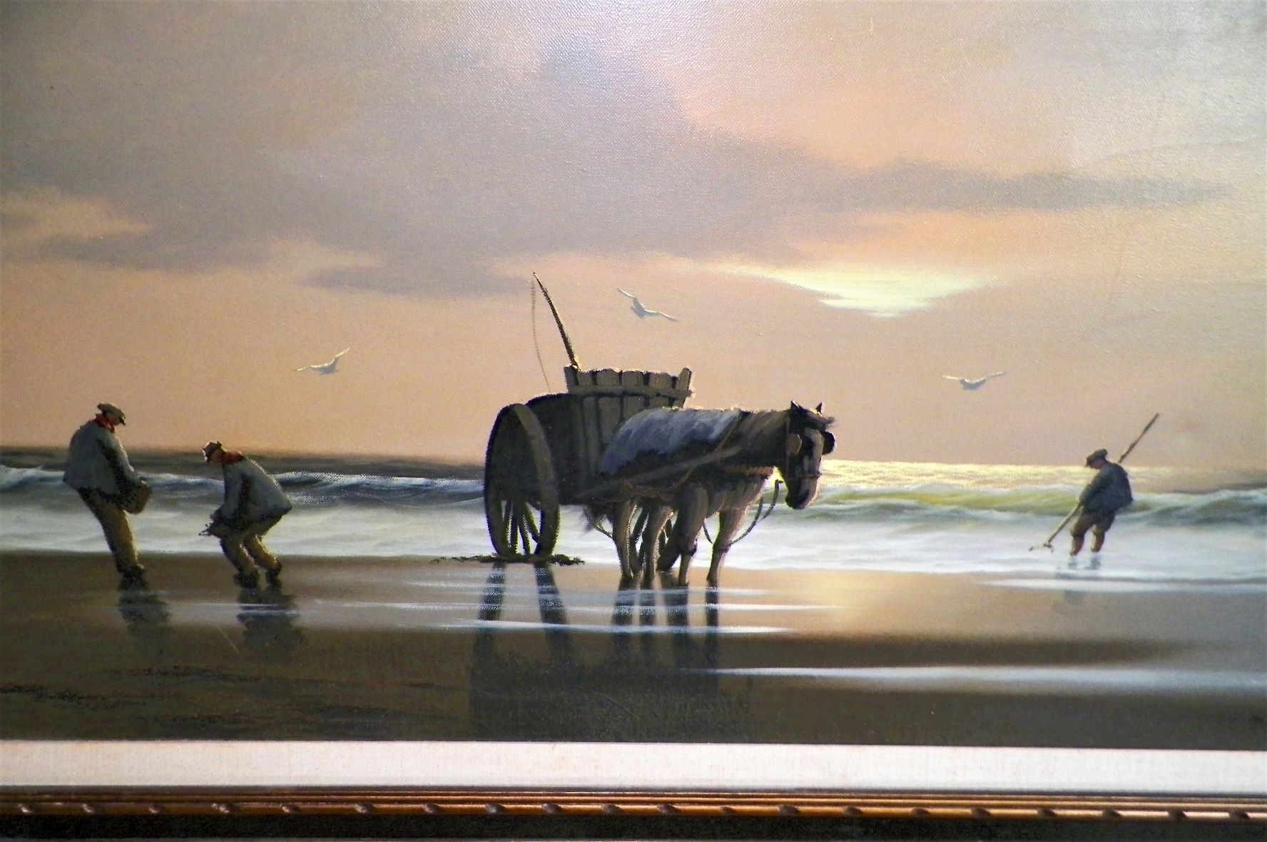 ART PAINTING HORSE AND WAGON CLAMMING ON BEACH 2AA.JPG