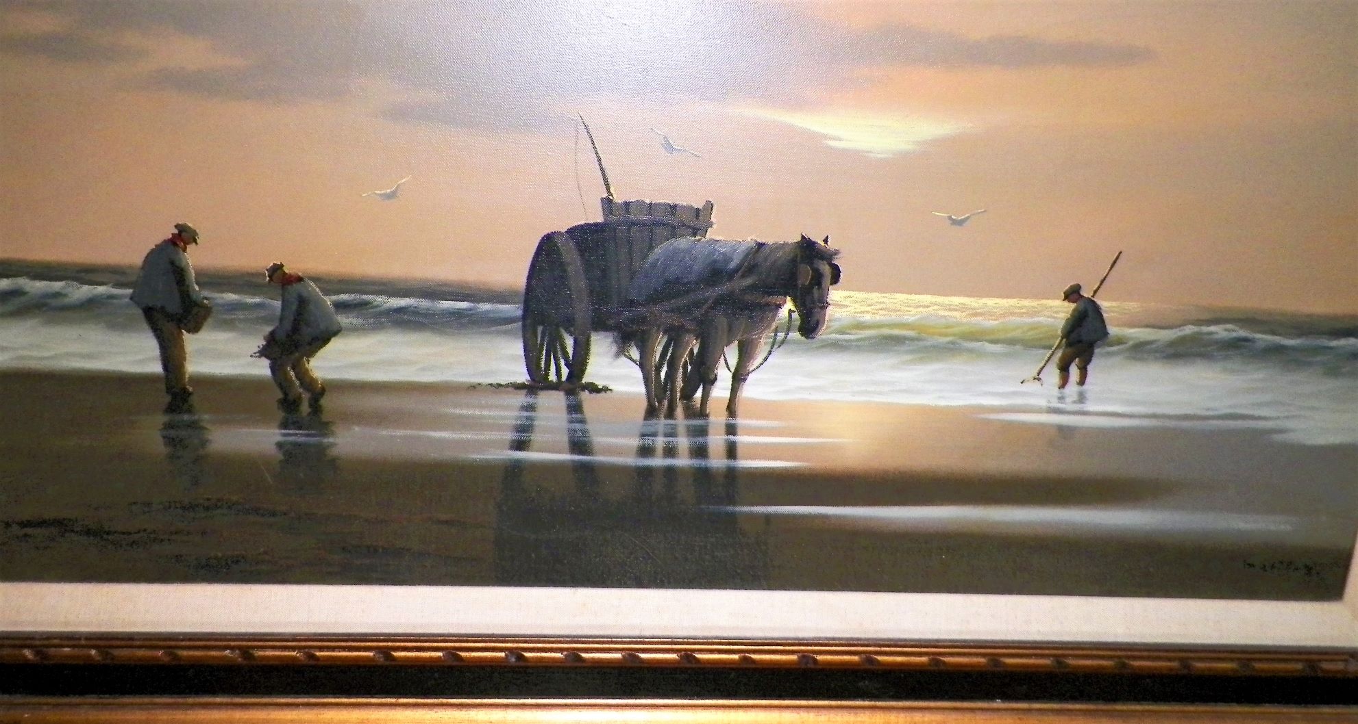 ART PAINTING HORSE AND WAGON CLAMMING ON BEACH 2AAA.JPG